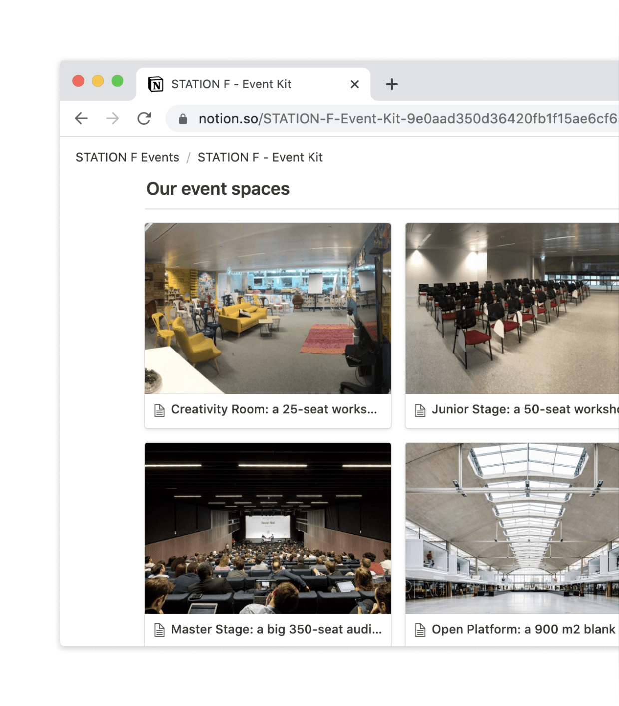 La page consacrée à l’organisation d’événements est partagée en ligne.