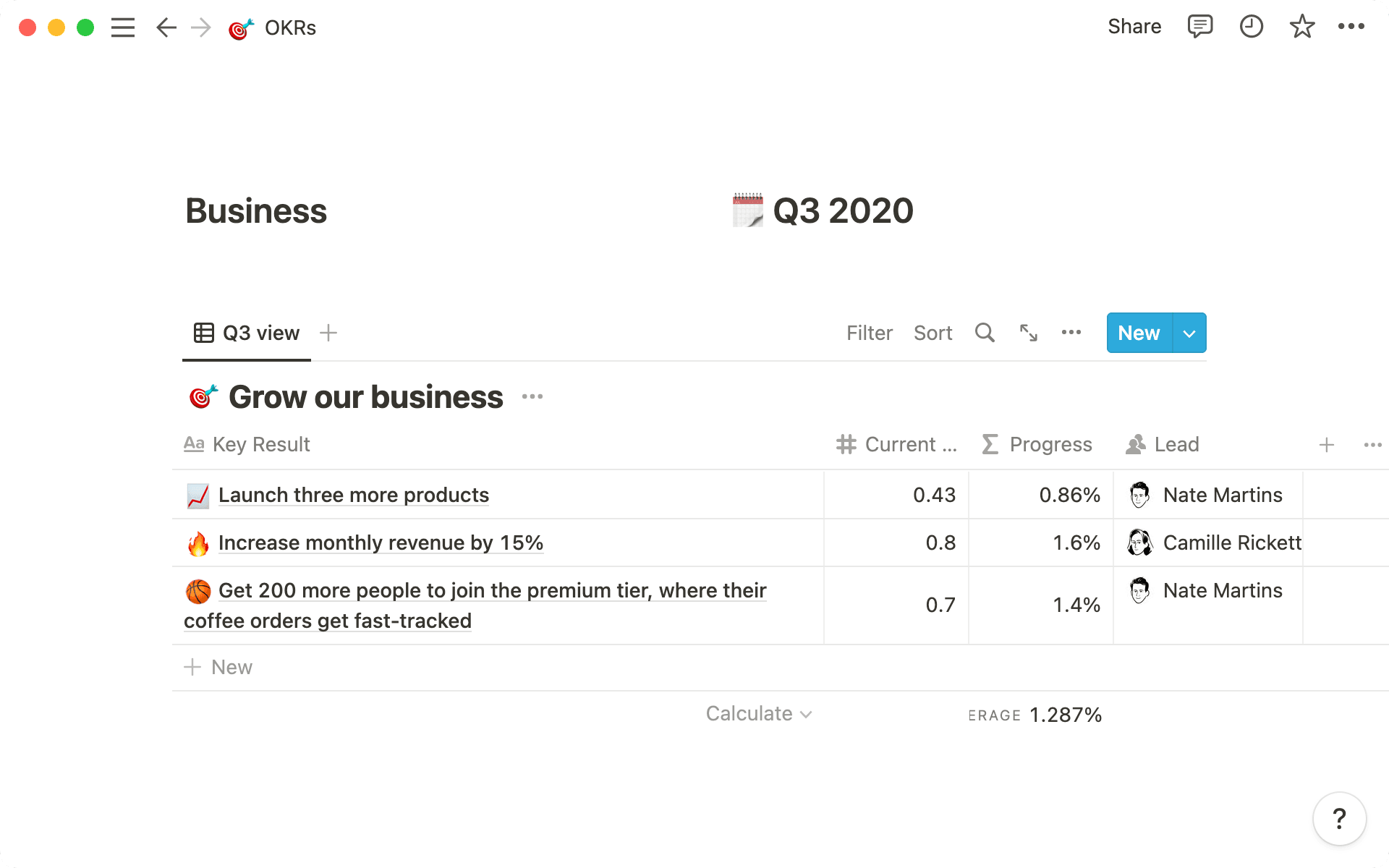 Show progress and assign owners of your OKRs.