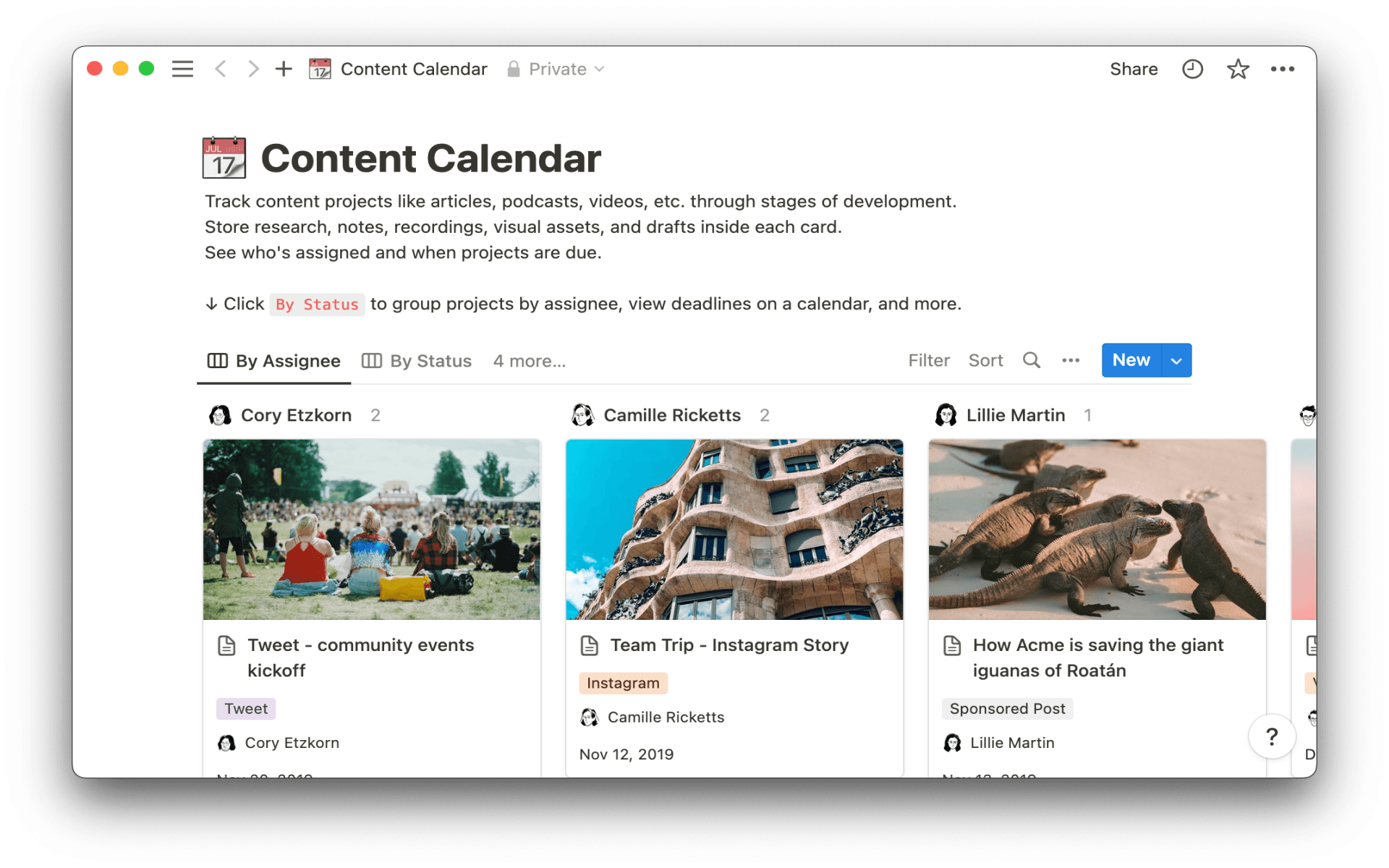 Content calendar Notion