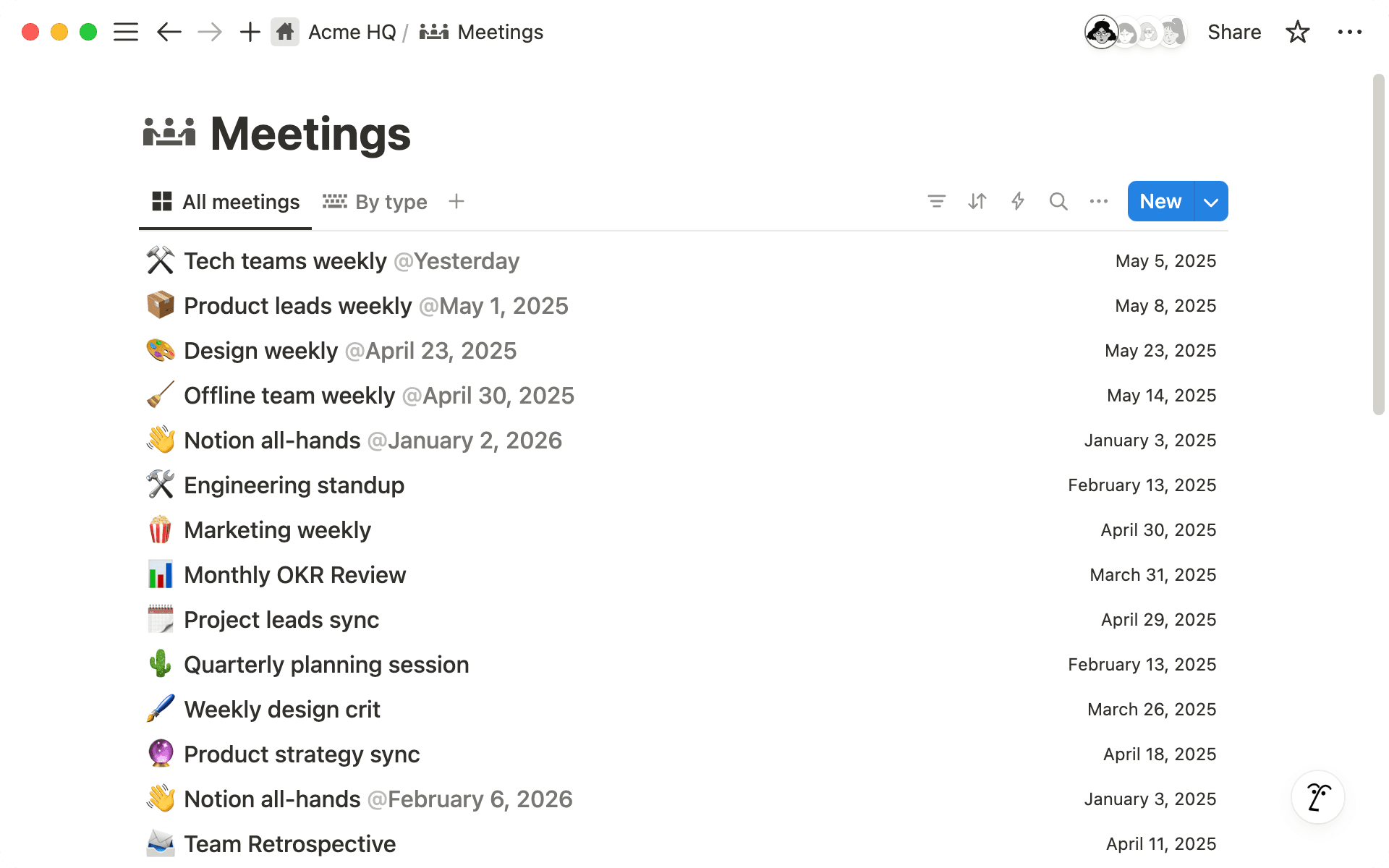 Set up a meeting notes database to organize your meetings and make them easy to find—all in one place within your workspace.