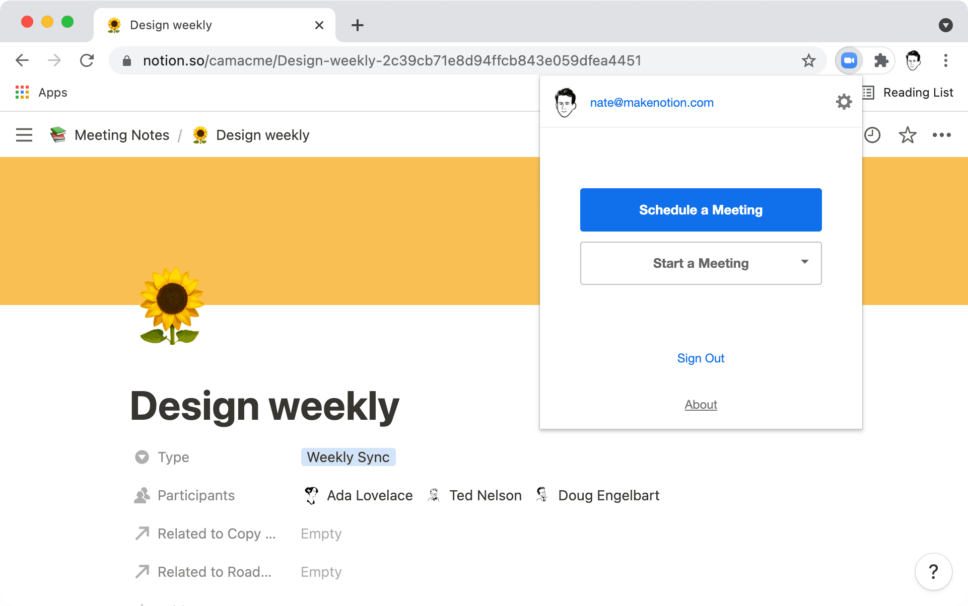 An image of the Chrome browser with the Zoom scheduler plugin enabled.