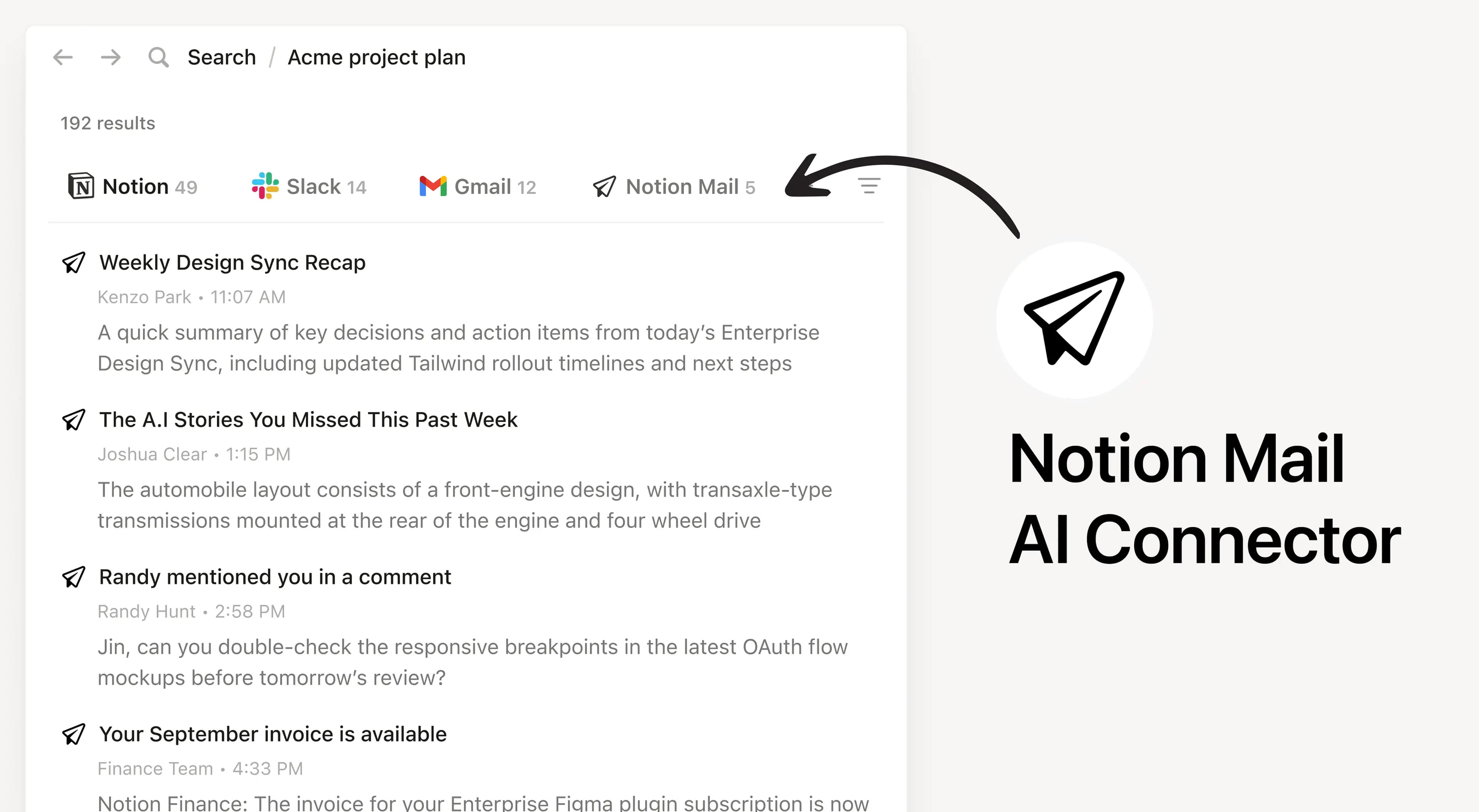 Search your inbox from Notion