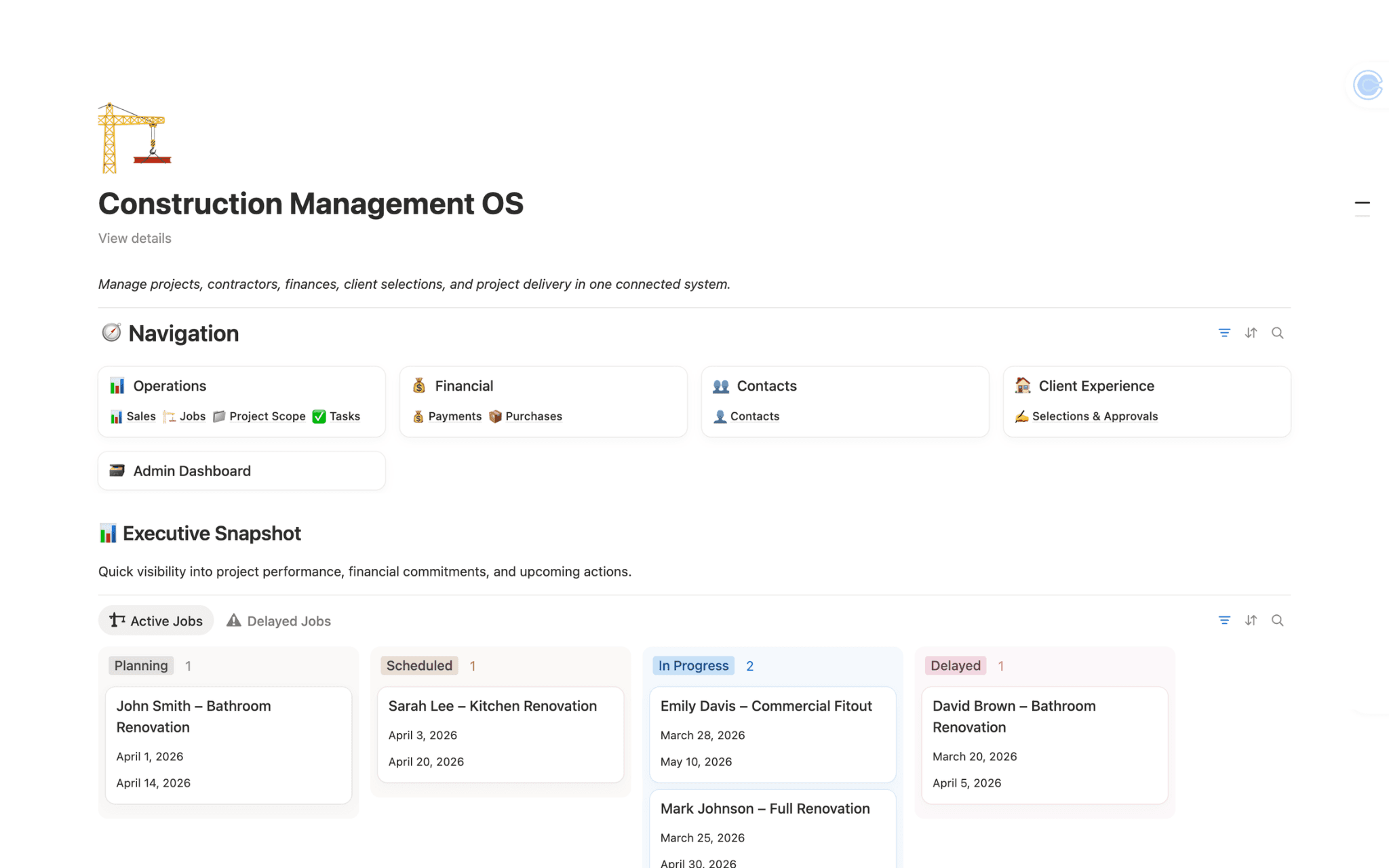 Construction Business Operating System